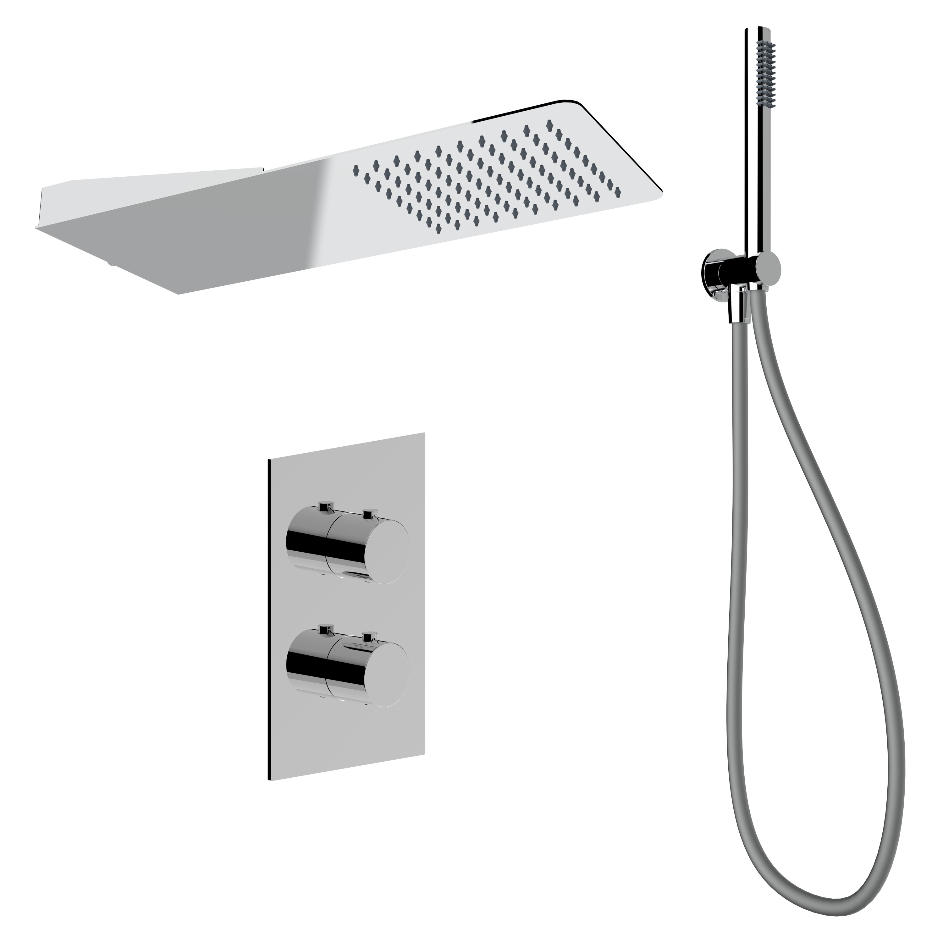 Shower solution with 2 ways thermostatic mixer round