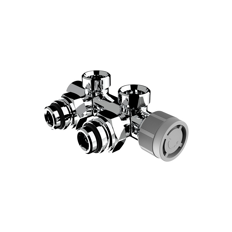 Set with valve and angled chromium-plated monobloc lockshield