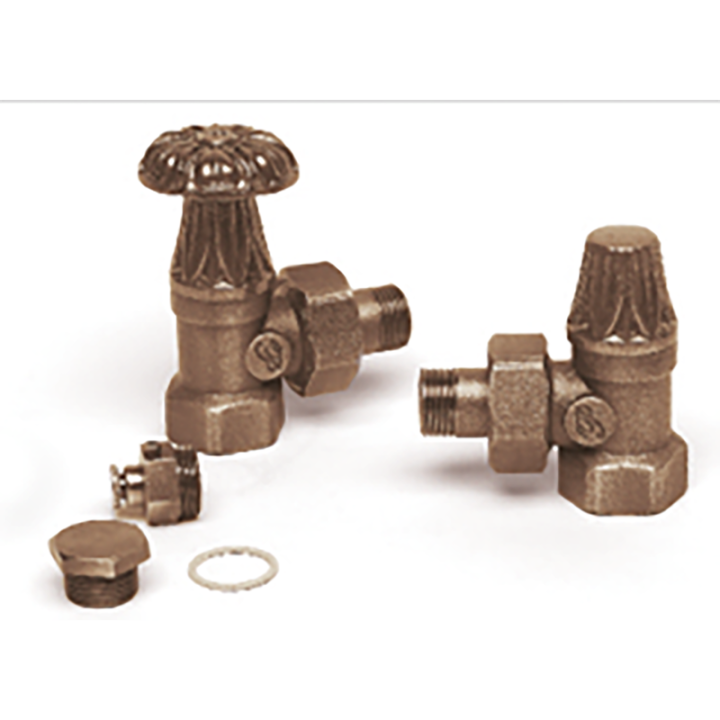 Antiqued and burnished finish set composed of angled valve